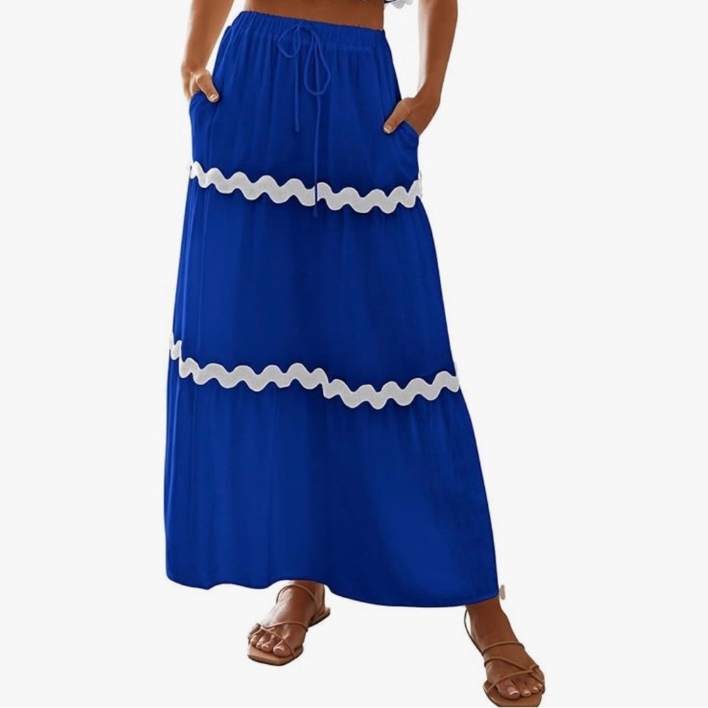 Blue Ladies Maxi Skirt with White Accents 32” Waist